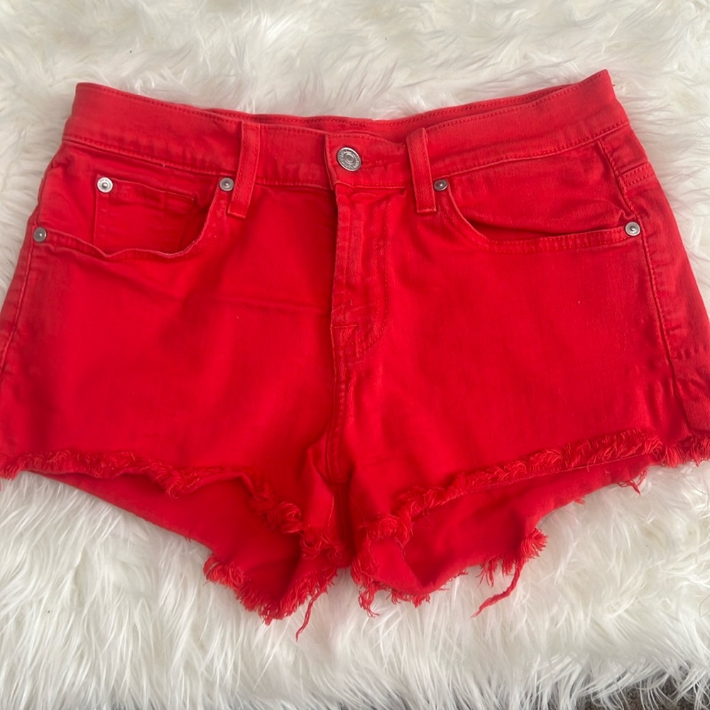 7 for all mankind red denim shorts